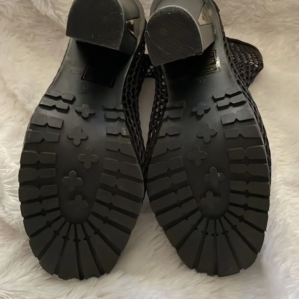 Bebe Black Mesh Peep Toe Bootie Size 6